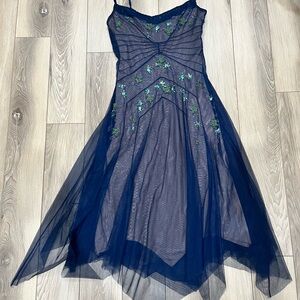 Papell Boutique Navy Dress with Green Detailing